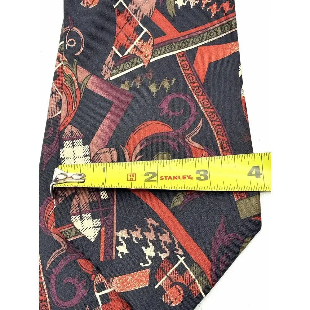 Vintage Mario Valentino Italian Silk Tie Abstract Geometric Burgundy Black